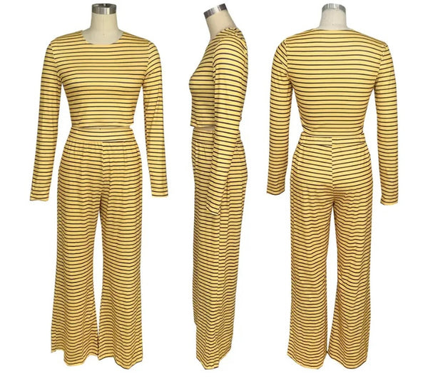 Women Fashion Full Sleeve Striped Two Piece Pant Set