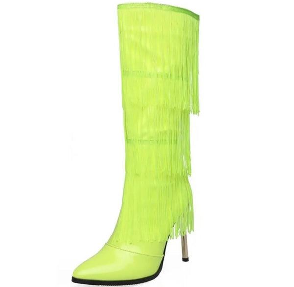 Women Pointed Toe Patent Leather Tassel Fashion Boots
