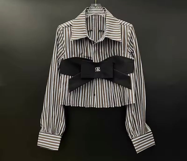 Women Collar Bow Full Sleeve Pleated Fashion Top