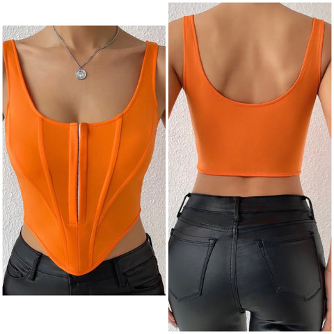 Women Sexy Fashion Sleeveless Orange Crop Top