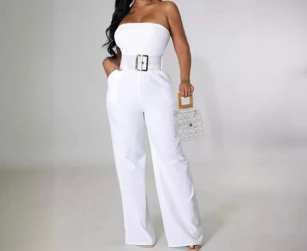 Women Sexy Strapless Solid Color Jumpsuit