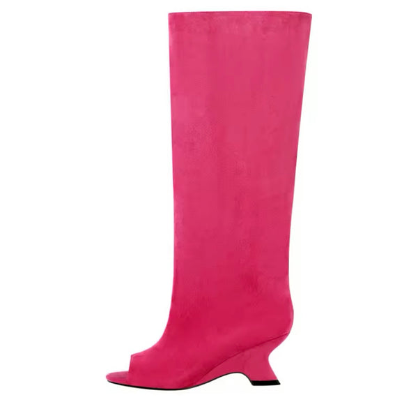 Women Color Open Toe Suede Knee High Boots