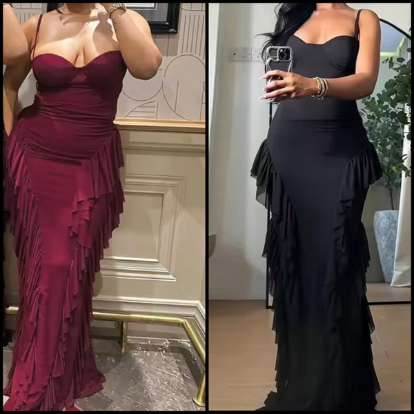 Women Sexy Sleeveless Ruffled Maxi Dress