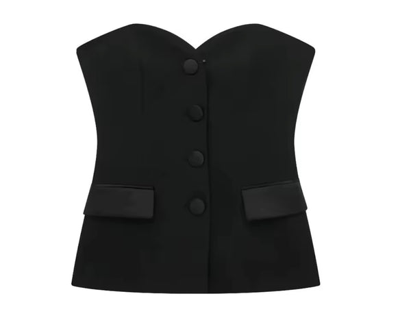 Women Sexy Strapless Button Up Two Piece Wrap Short Set