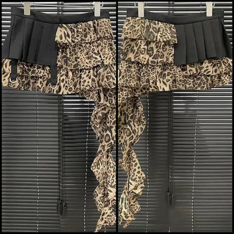 Women Sexy Fashion Ruffled Leopard Print Skirt