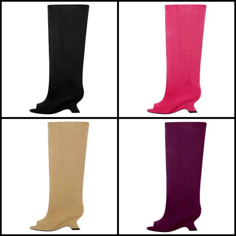 Women Color Open Toe Suede Knee High Boots