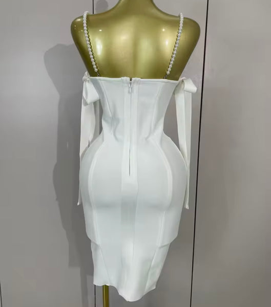 Women Sexy Pearl Rhinestone Sleeveless Bandage Dress