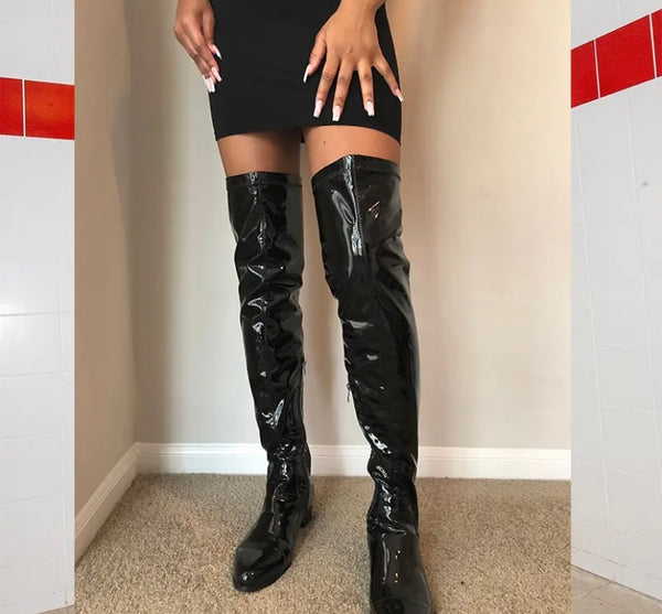 Women Fashion PU Over The Knee Flat Boots