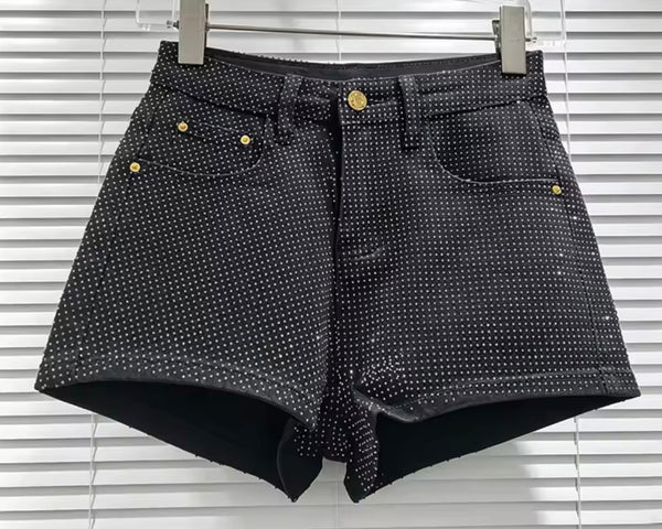 Women Fashion Rhinestone Denim Shorts
