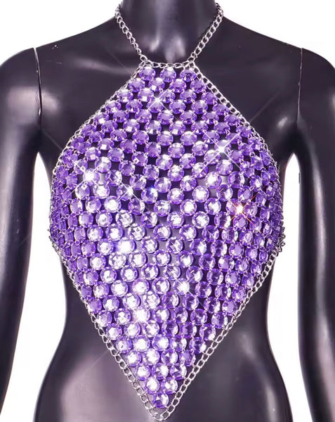 Women Sexy Halter Chain Sleeveless Crystal Crop Top