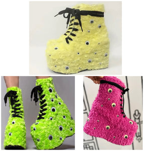 Women Color Lace Up Platform Fashion Ankle Boots