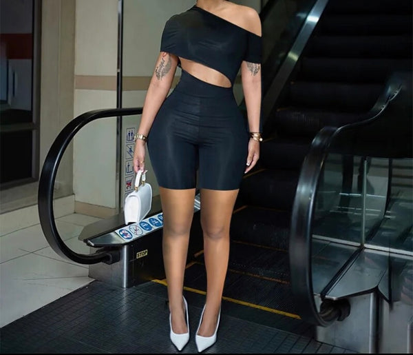 Women Black Sexy Cut Out Off The Shoulder Romper