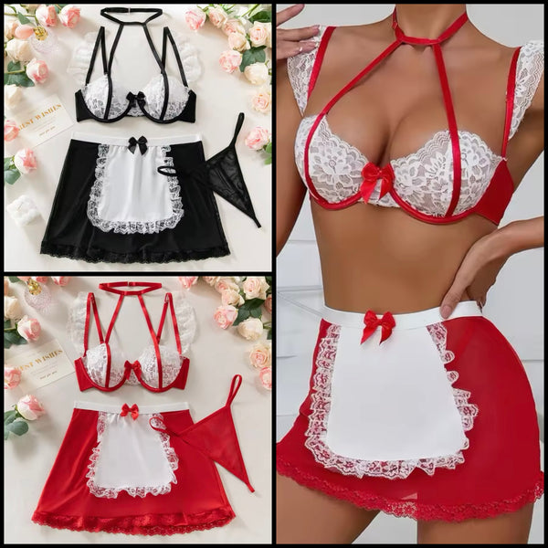 Women Sexy Halter Sleeveless Lace Mesh Lingerie Set