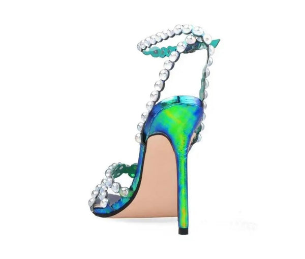 Women Fashion Pointed Toe Bling Ankle Strap Sandals