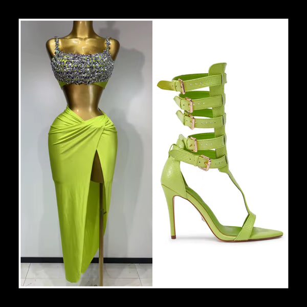 Women Fashion Color Buckled Ankle Strap High Heel Sandals