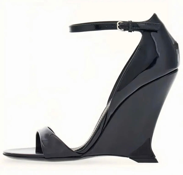 Women Patent Leather Platform Wedge Ankle Strap Sandals