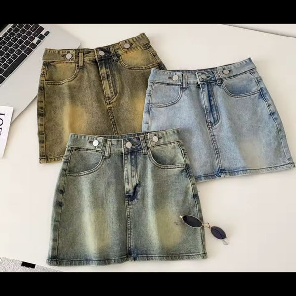 Women Sexy Fashion Pocket Retro Denim Skirt