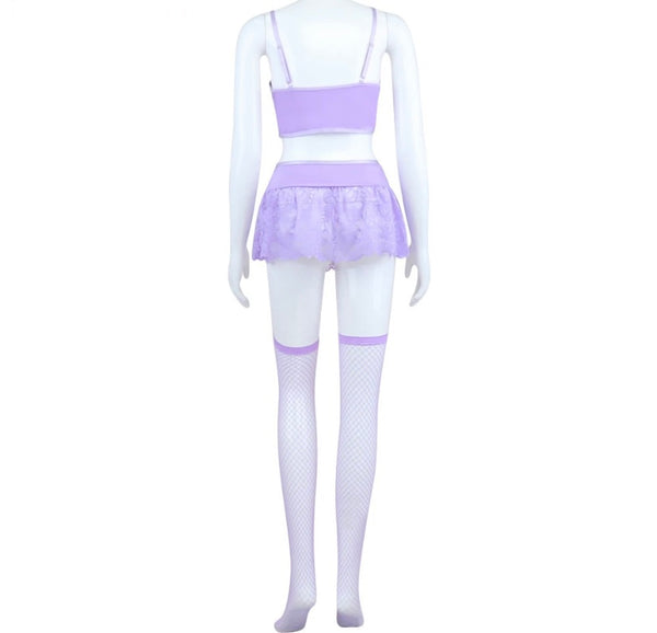 Women Sexy Lavender Lace Lingerie Set