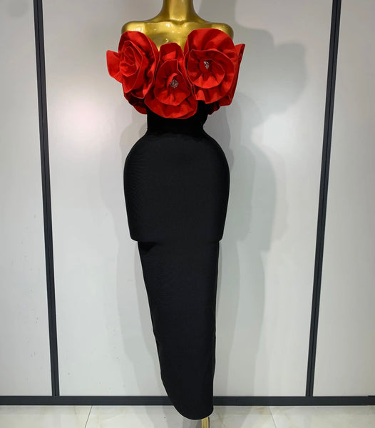 Women Sexy Off The Shoulder Bling 3D Floral Bandage Maxi Dress