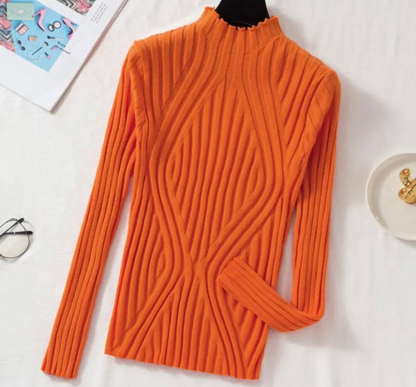 Women Ribbed Full Sleeve Turtleneck Fashion Top