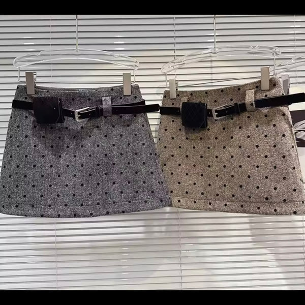 Women Fashion Polka Dot Belted Skirt