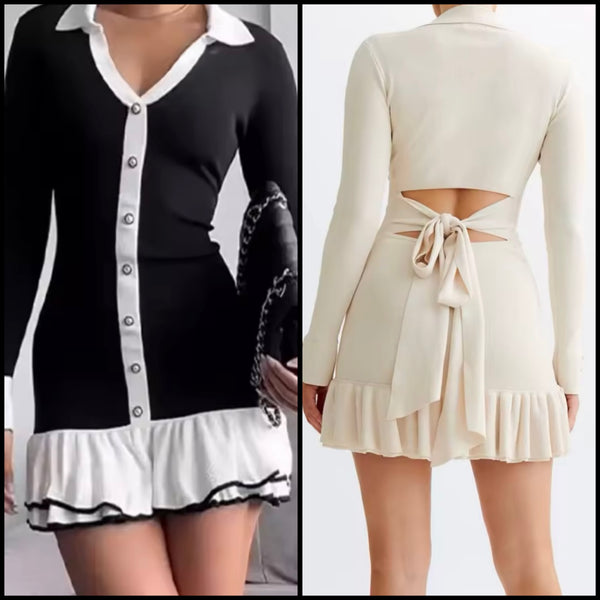 Women Sexy Ruffled Full Sleeve Open Tie Up Back Dress