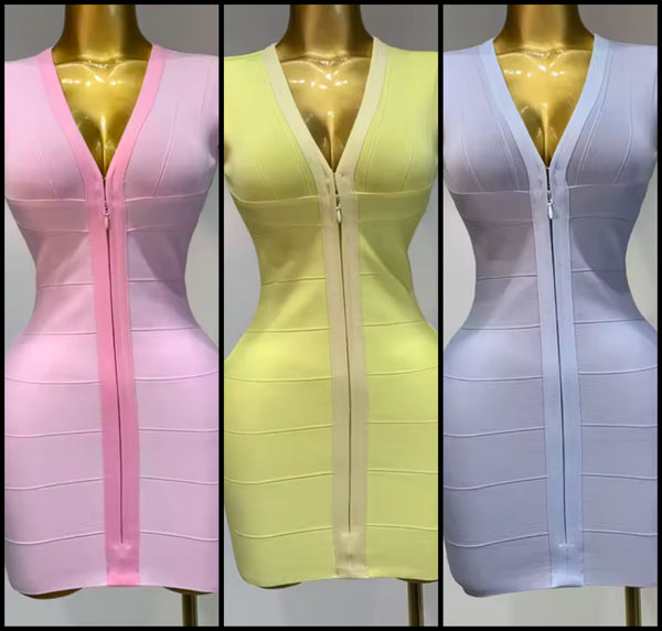Women Sexy Front Zipper Sleeveless Bandage Dress