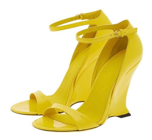 Women Patent Leather Platform Wedge Ankle Strap Sandals