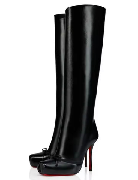 Women Fashion Square Toe High Heel Knee Length Boots