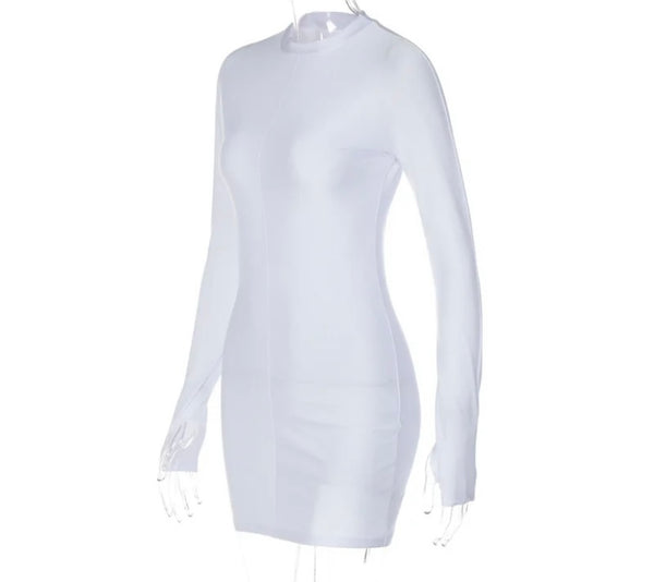 Women White Sexy Full Sleeve Short Dress