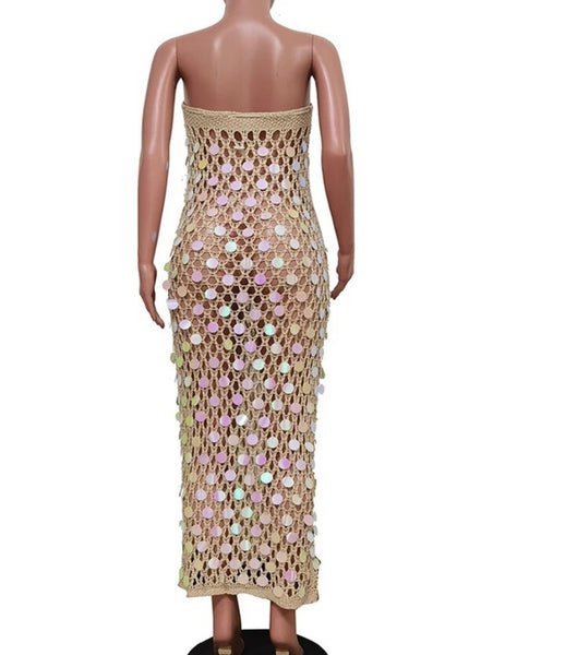 Women Sexy Strapless See Through Maxi Dress