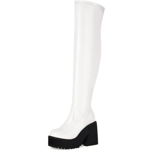 Women Patent Leather Fashion Platform Over The Knee Boots