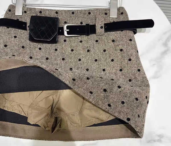 Women Fashion Polka Dot Belted Skirt