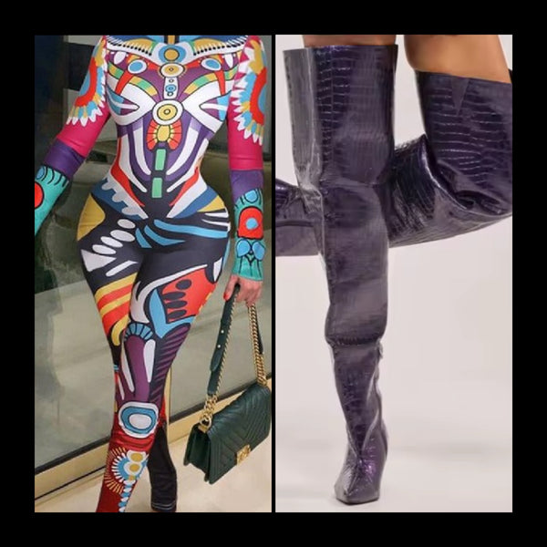 Women Fashion Purple Faux Leather Over The Knee High Heel Boots