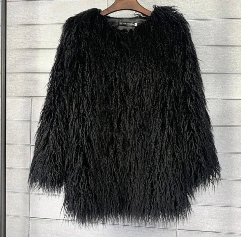 Women Fashion Faux Fur Full Sleeve Top