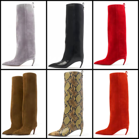 Women Color Fashion Pointed Toe Suede Knee High Boots
