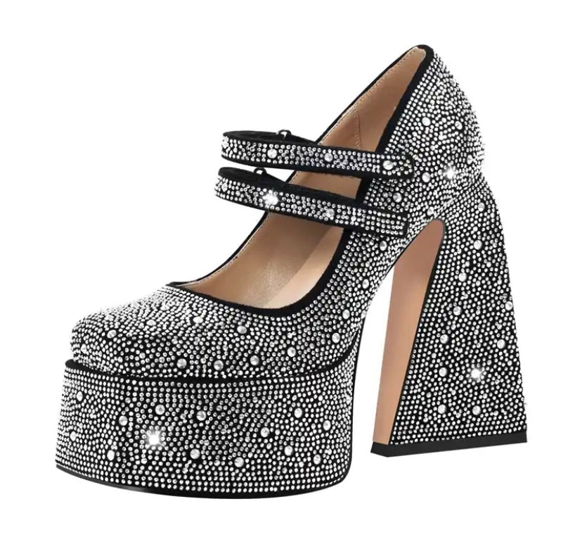 Women Fashion Platform Bling Ankle Strap Shoes
