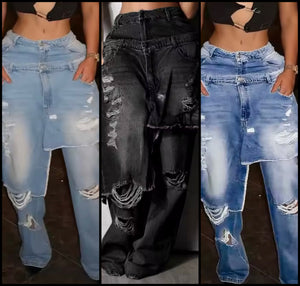 Women Fashion Asymmetrical Ripped Wrap Denim Pants