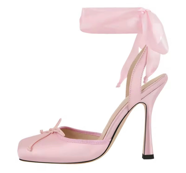Women Fashion Square Toe Ballet Lace Up High Heels