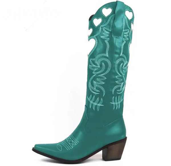 Women Fashion Heart Print Western Boots