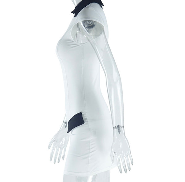 Women Sexy White/Black Collar Short Sleeve Dress