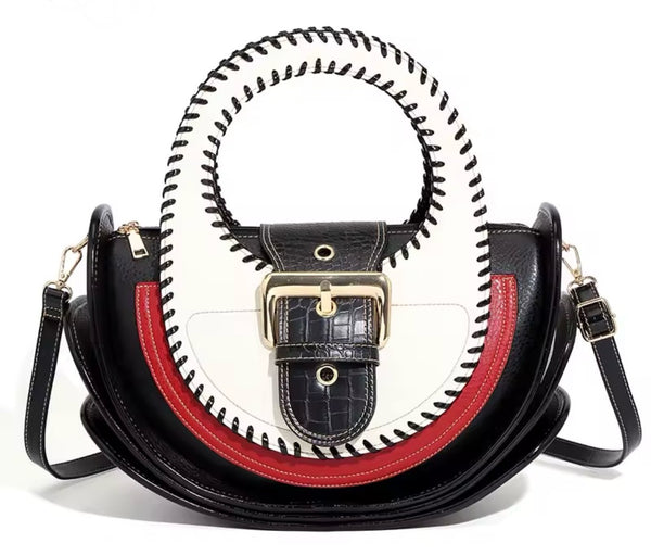 Women Fashion Color Patchwork Buckled Leather Wallet Purse Set