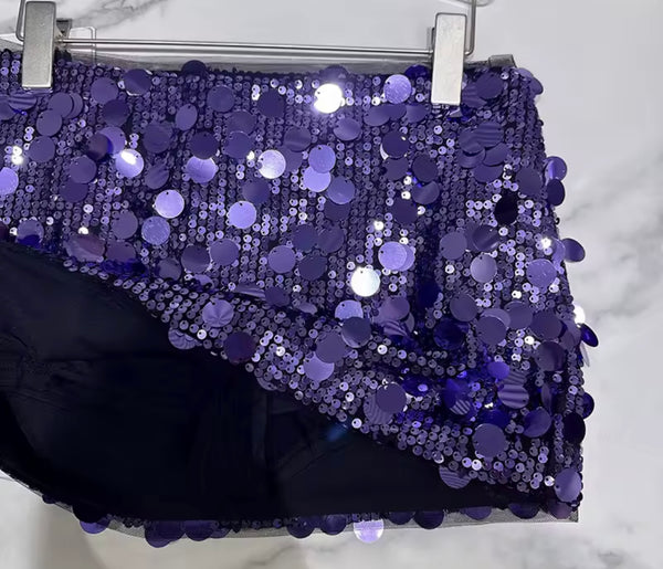 Women Sexy Fashion Purple Sequins Short Skirt