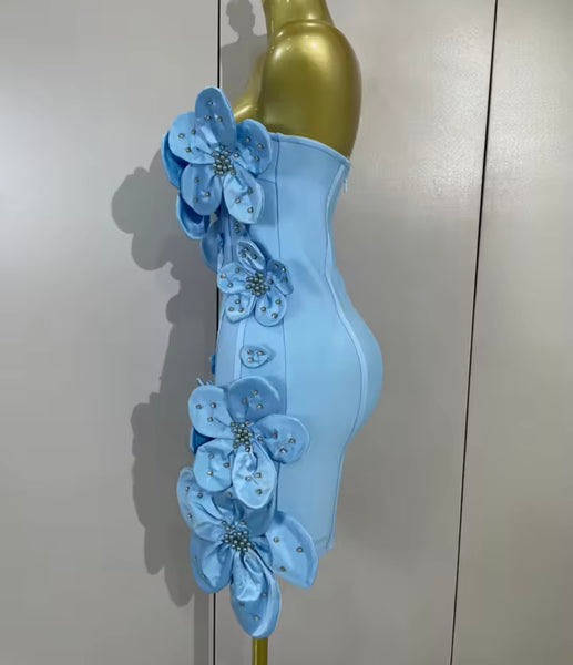 Women Sexy Floral Strapless Rhinestone Dress