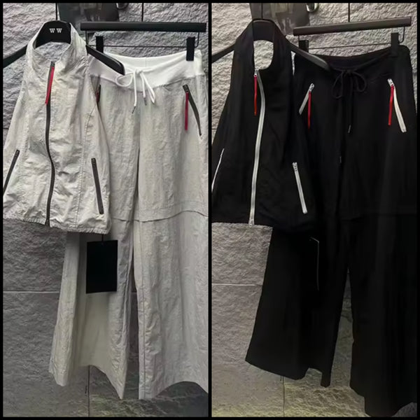 Women Fashion Halter Striped Zip Up Tracksuit Two Piece Pant Set