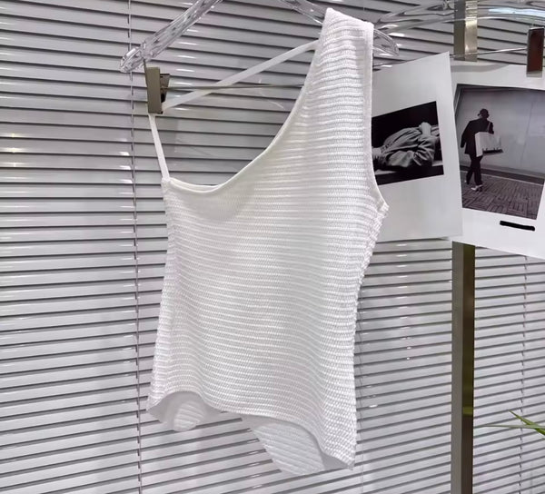 Women Fashion One Shoulder Button Up Tank Top