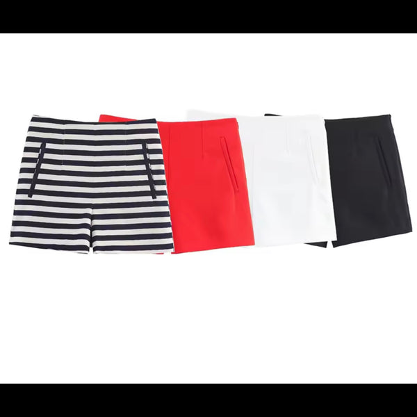 Women Color Fashion Side Zipper Shorts