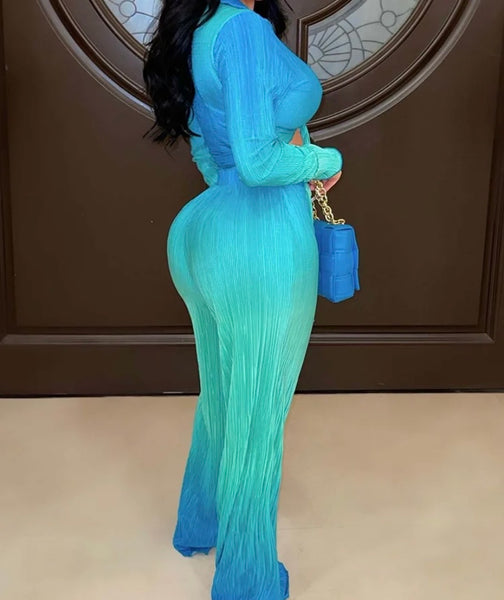 Women Full Sleeve Gradient Fashion Two Piece Pant Set