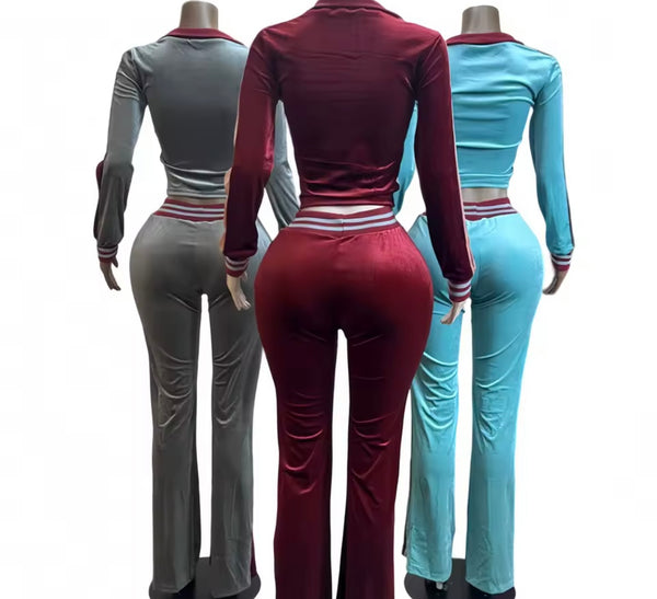 Women Letter Number Print Zip Up Velour Tracksuit Two Piece Pant Set