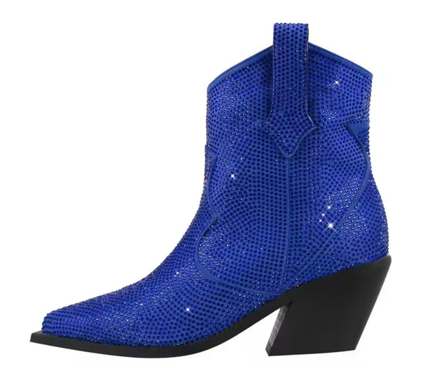 Women Fashion Pointed Toe Bling Ankle Western Boots